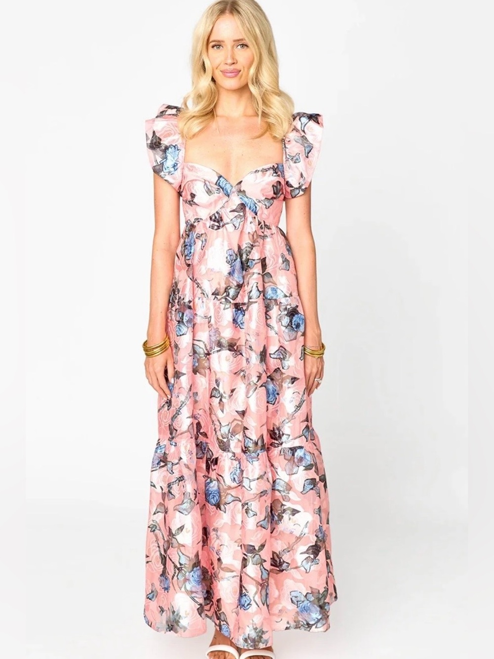 Buddy Love Lilly Floral Ruffle Sleeve Maxi Dress Size Small